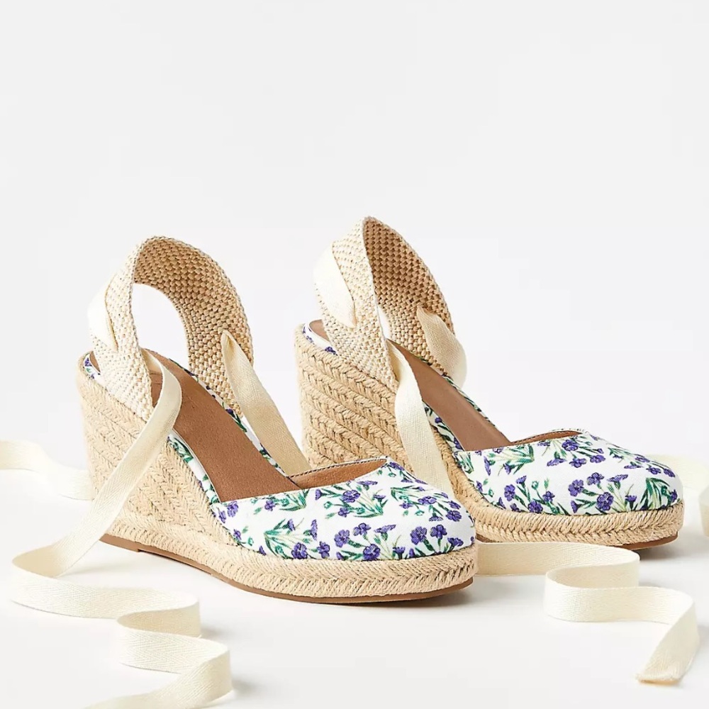 NWT LOFT Floral Espadrille Wedges, Size 10